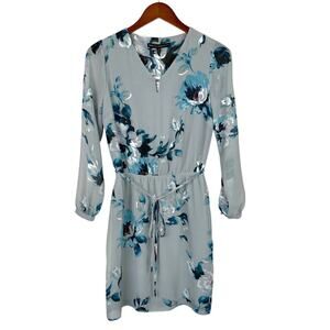 New White House Black Market Soft Boho Blouson Dress Grey Floral Women's 0P